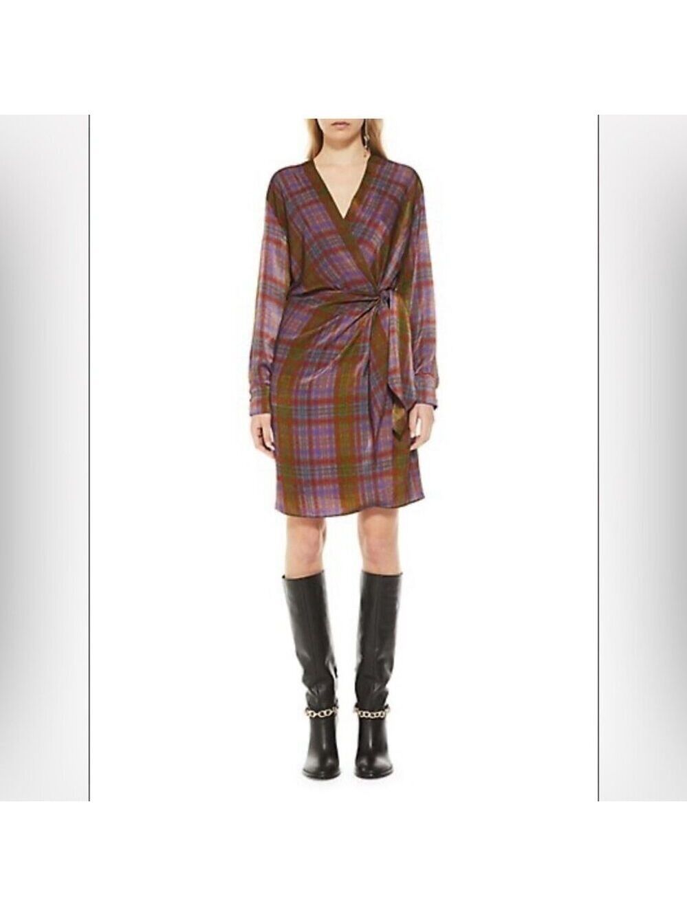 NWT Marella Rank Satin Plaid Wrap Dress size 2